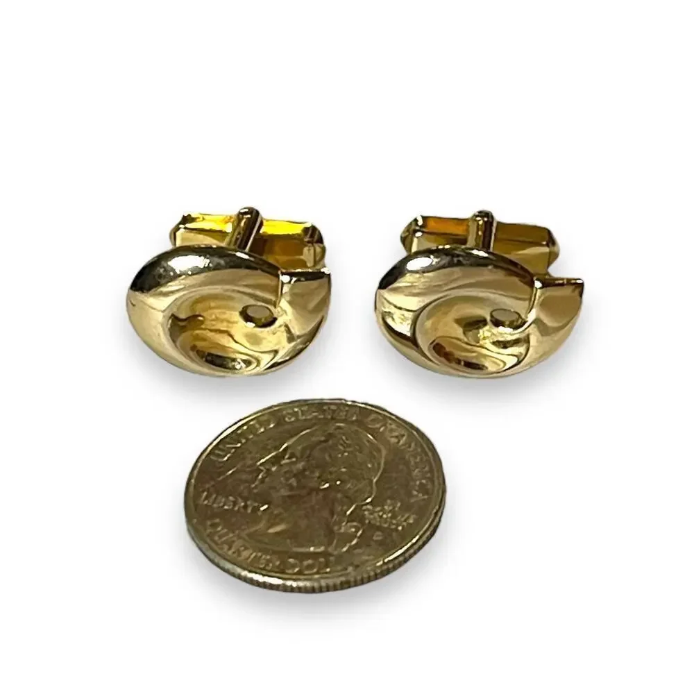 Vintage Swank Cufflinks Mens Gold Tone Crescent Wave Abstract MCM